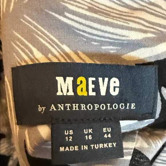 Anthropologie Maeve Puff Sleeve Midi Dress Belted Toe Waist Sz 12 - Picture 4 of 5